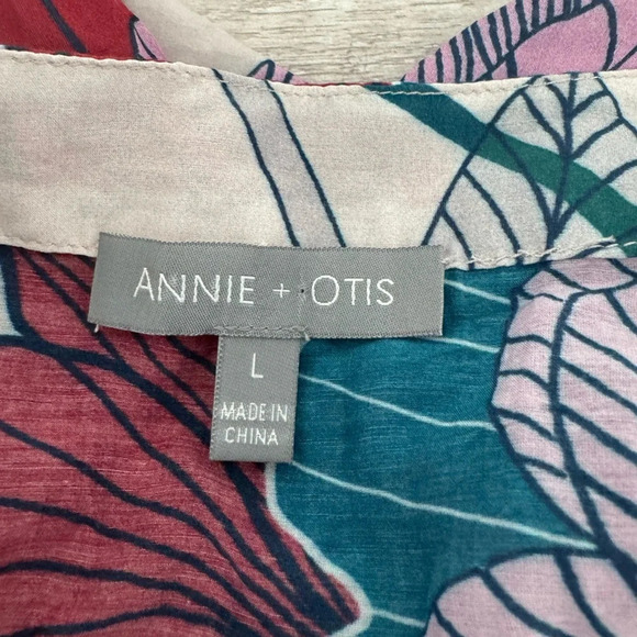 Annie + Otis Silk Cotton Tropical Print Open Front Cardigan Coverup Oversized Lg - Picture 10 of 10